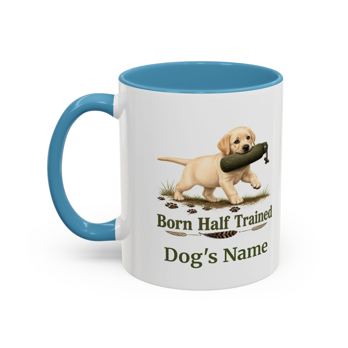 Personalised Yellow Labrador Puppy Mug - Born Half Trained - Custom Dog Name, Training Dummy Gun Dog Gift, 11oz