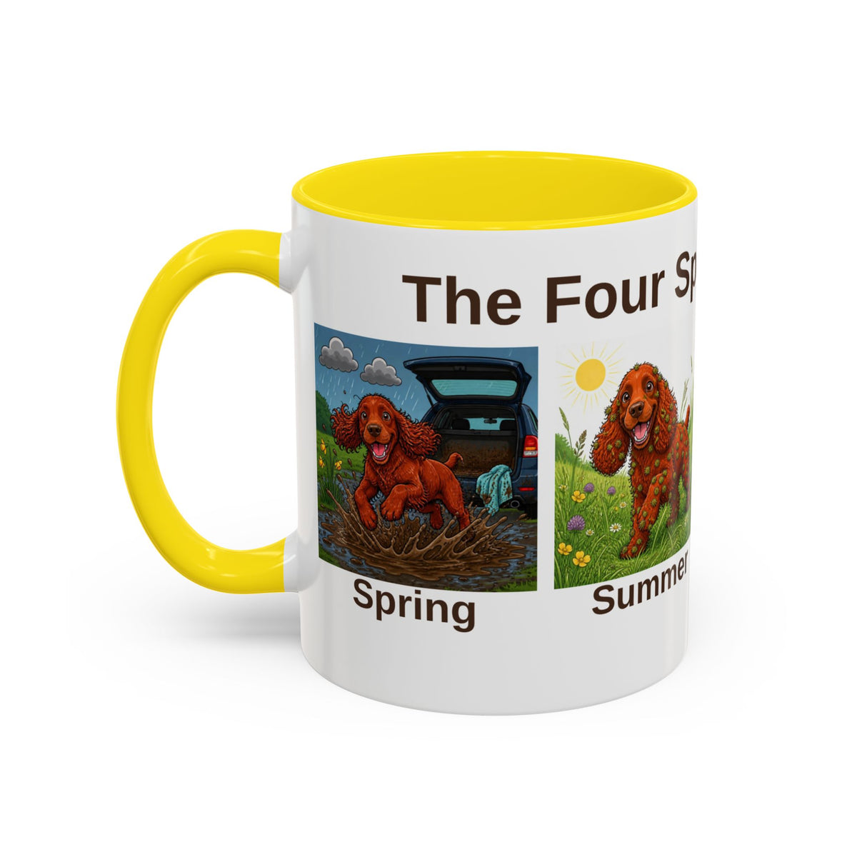 Four Spaniel Seasons Mug - Cocker Spaniel - Red