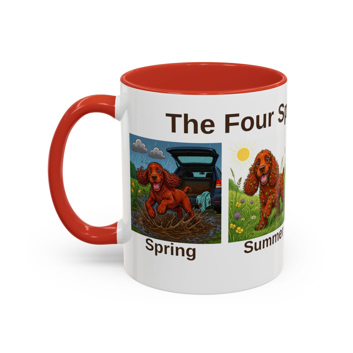 Four Spaniel Seasons Mug - Cocker Spaniel - Red