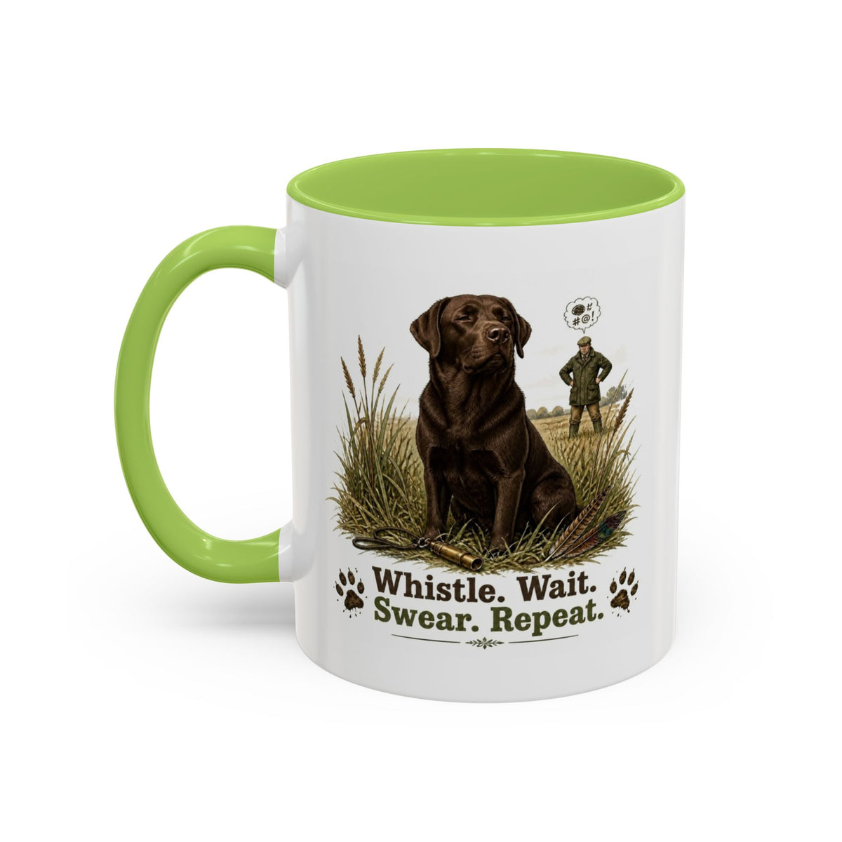 Funny Chocolate Labrador Mug - Whistle. Wait. Swear. Repeat. Working Gun Dog Gift, Dog Training Mug, 11oz