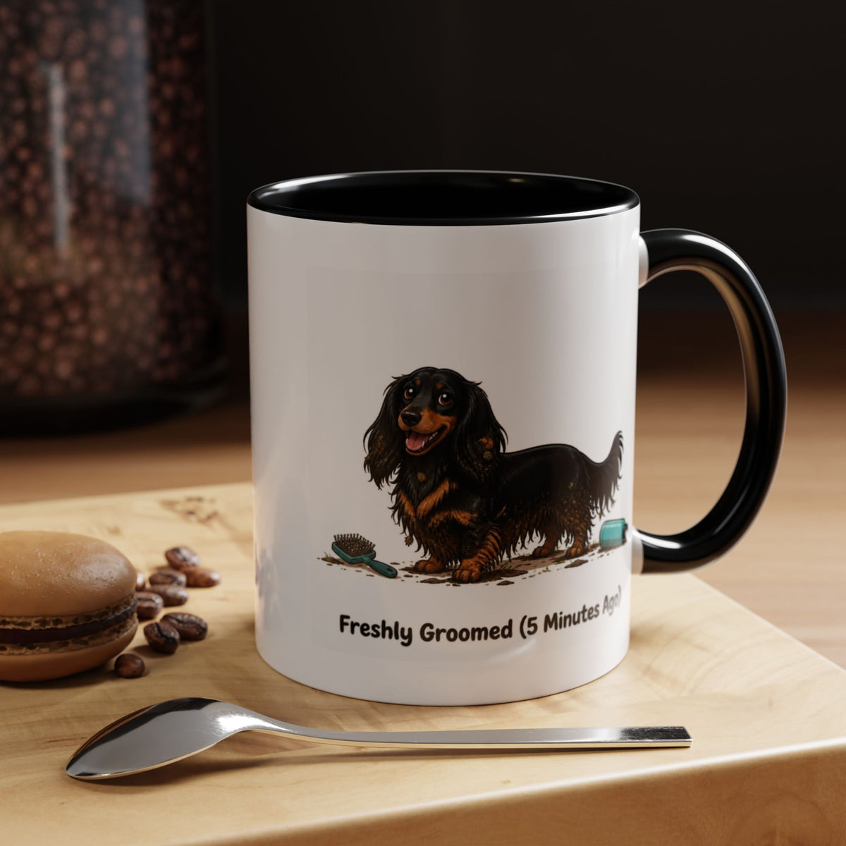 Freshly Groomed Mug - Mini Long Haired Dachshund - Black & Tan