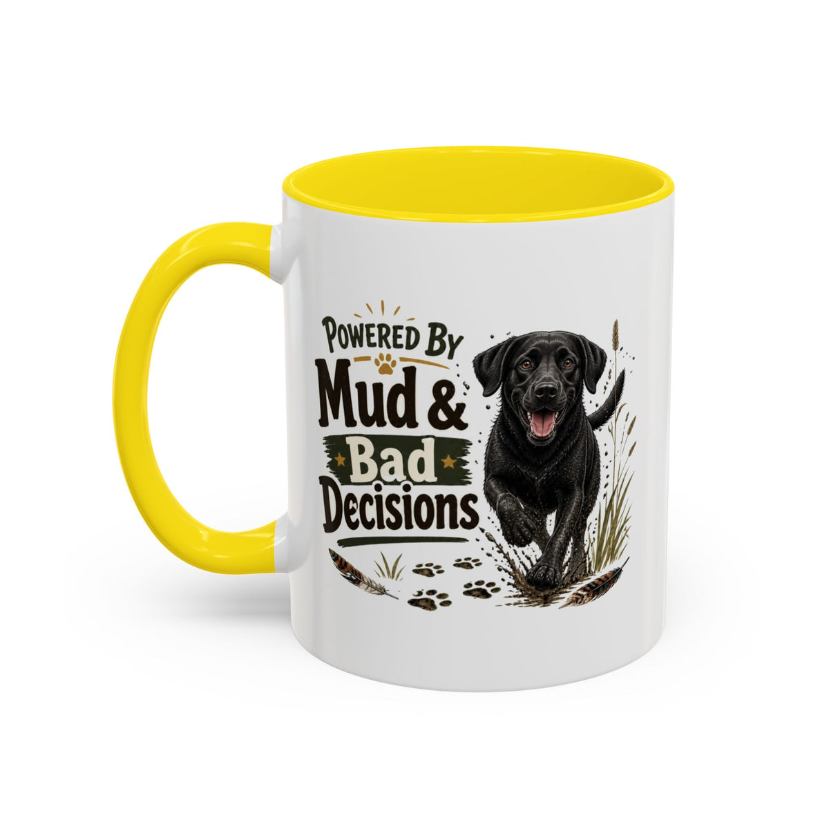 Funny Black Labrador Mug - Powered By Mud & Bad Decisions, Muddy Dog Owner Gift, Gundog Lover Coffee Mug, 11oz