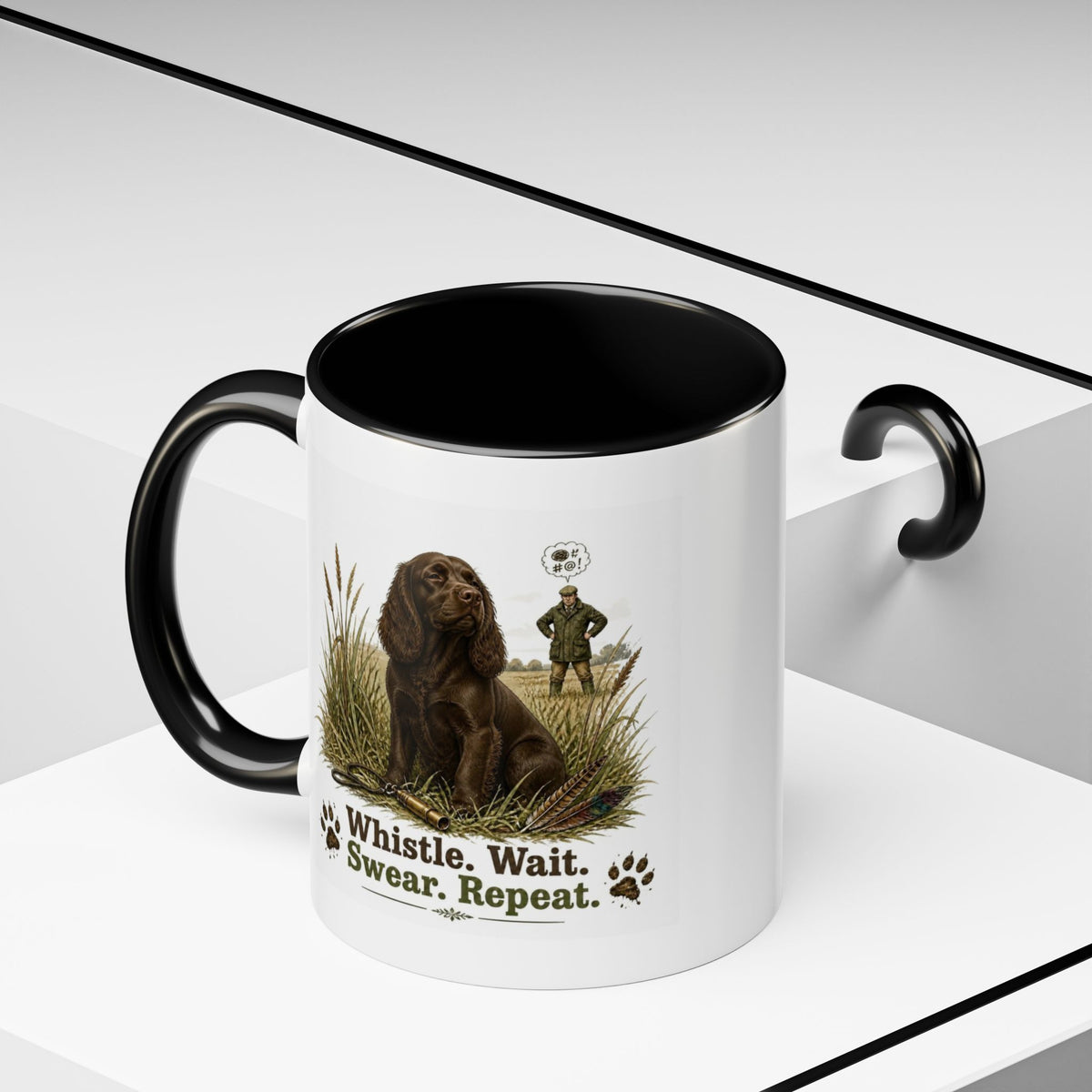 Funny Chocolate Cocker Spaniel Mug - Whistle. Wait. Swear. Repeat. Working Gun Dog Gift, Dog Training Mug, 11oz