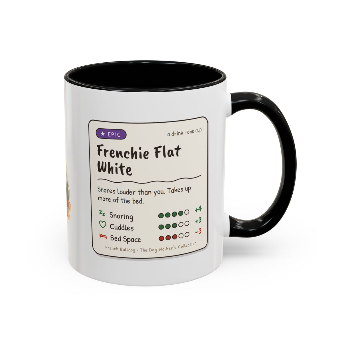 Funny French bulldog mug, snoring Frenchie hogging the bed – view 10