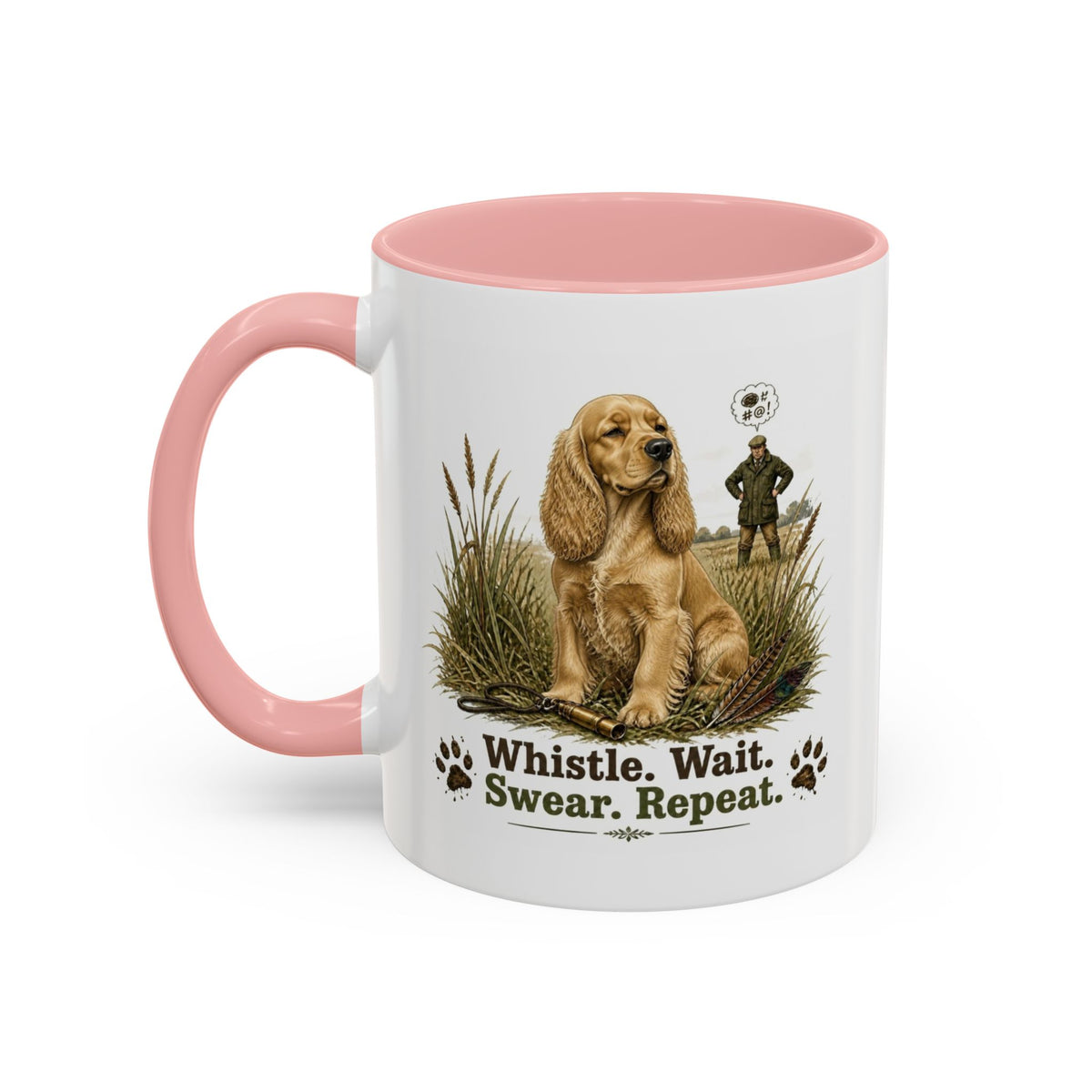Funny Golden Cocker Spaniel Mug - Whistle. Wait. Swear. Repeat. Working Gun Dog Gift, Dog Training Mug, 11oz