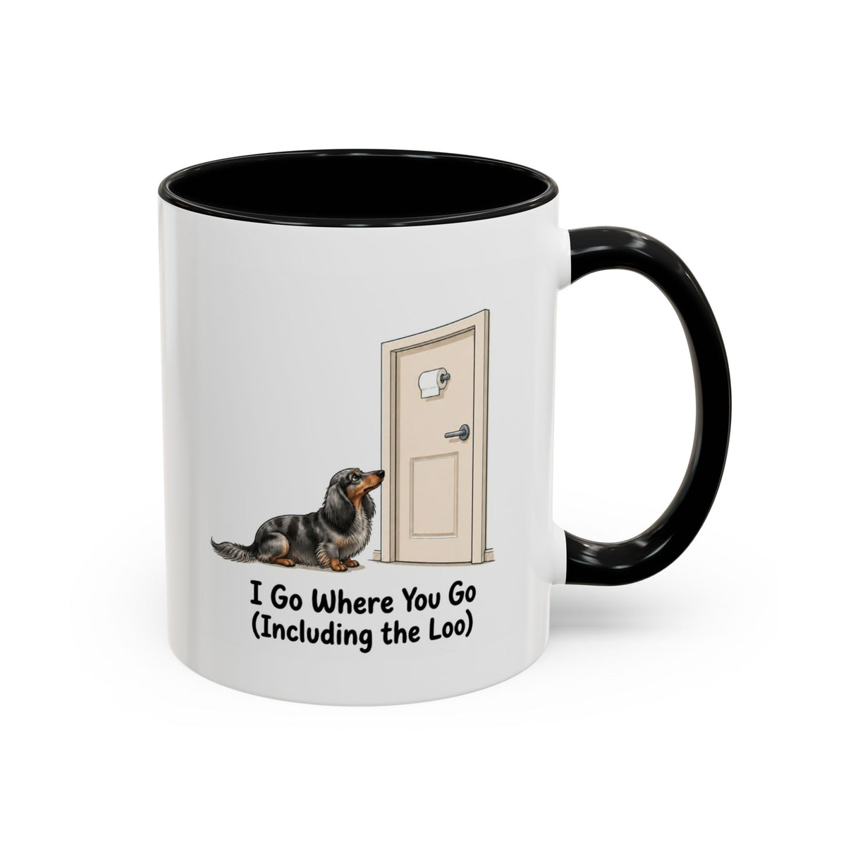 I Go Where You Go Mug - Mini Long Haired Dachshund - Dapple