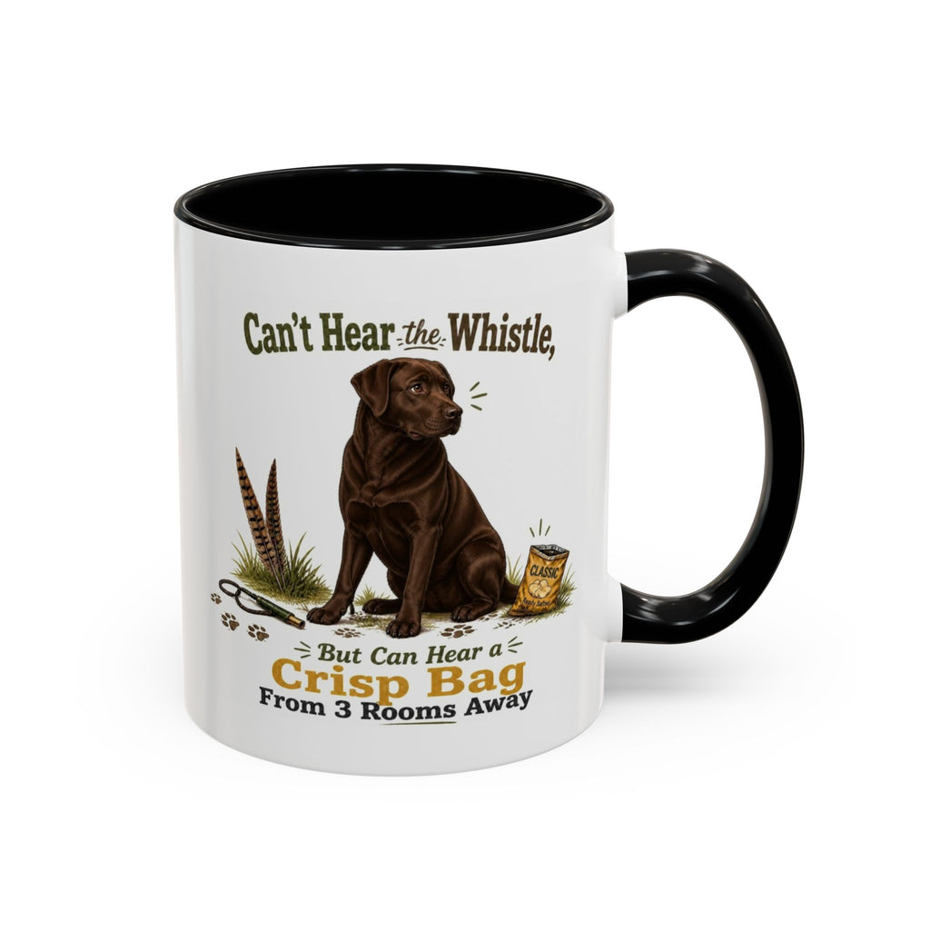 Funny Chocolate Labrador Mug - Can't Hear the Whistle But Can Hear a Crisp Bag, Working Gun Dog Gift, Greedy Dog Mug, 11oz