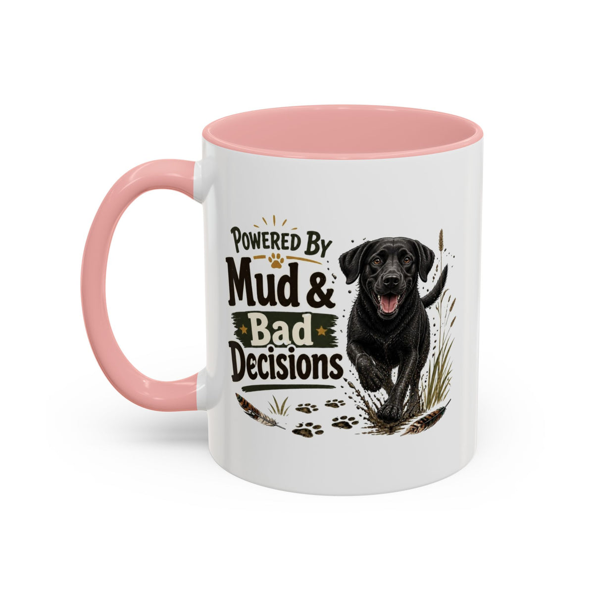 Funny Black Labrador Mug - Powered By Mud & Bad Decisions, Muddy Dog Owner Gift, Gundog Lover Coffee Mug, 11oz