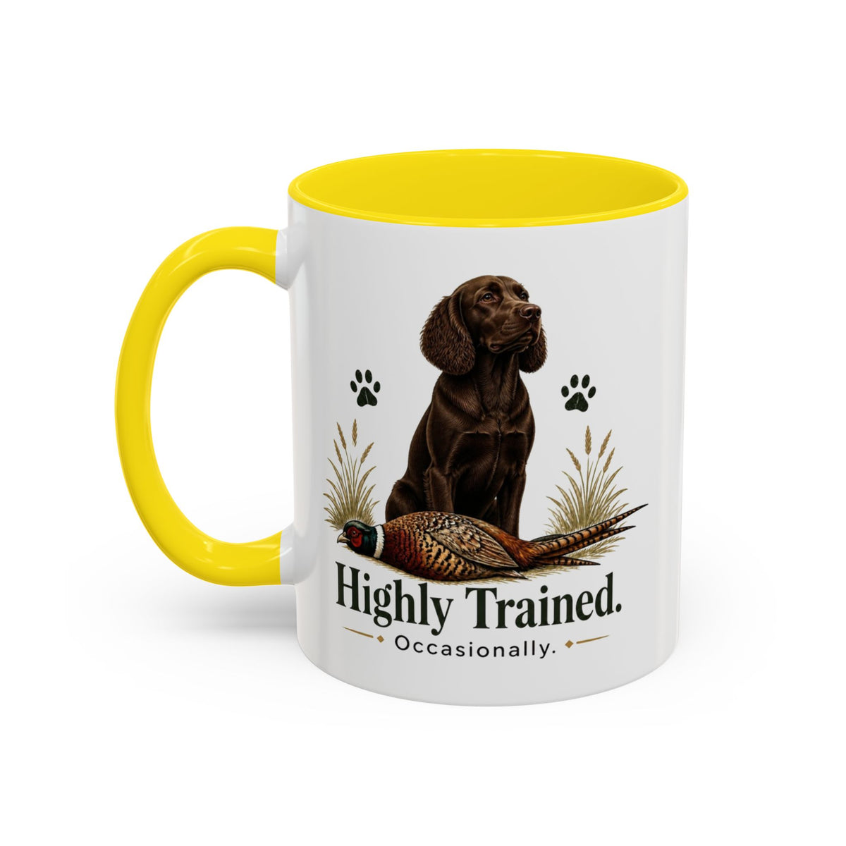 Funny Chocolate Cocker Spaniel Mug - Highly Trained Occasionally, Gundog Owner Gift, Shooting Dog Lover Coffee Mug, 11oz