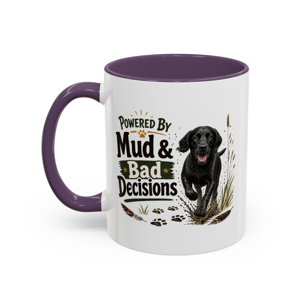 Funny Black Cocker Spaniel Mug - Powered By Mud & Bad Decisions, Muddy Dog Owner Gift, Gundog Lover Coffee Mug, 11oz
