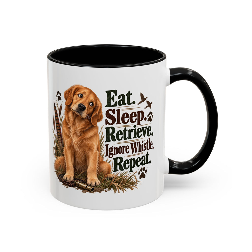 Funny Golden Retriever Mug - Eat Sleep Retrieve Ignore Whistle Repeat, Gundog Owner Gift, Shooting Dog Lover Coffee Mug, 11oz