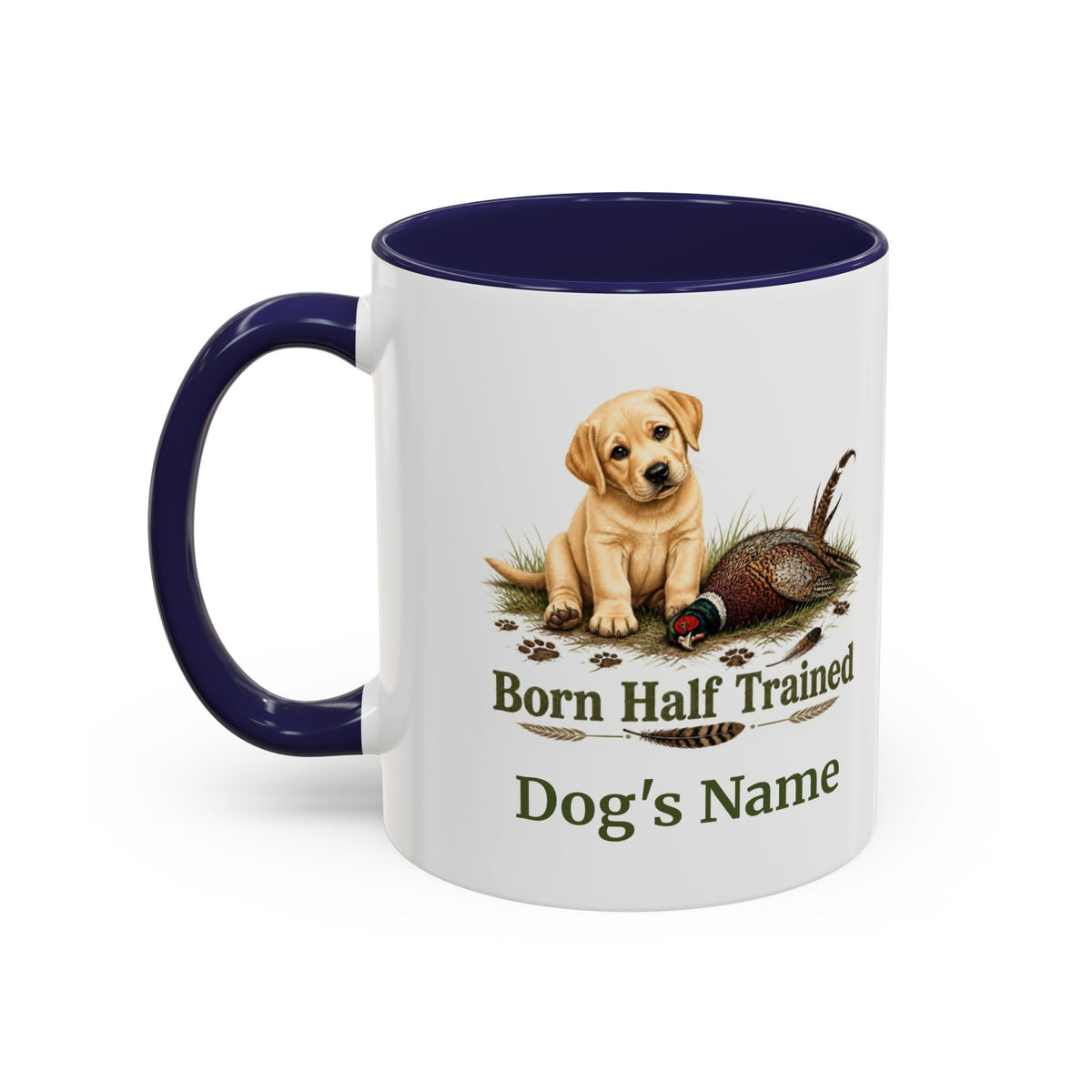 Personalised Yellow Labrador Puppy Mug - Born Half Trained - Custom Dog Name, Pheasant Gun Dog Gift, 11oz
