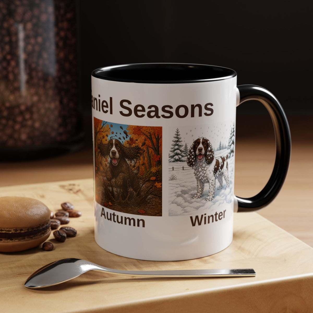 Four Spaniel Seasons Mug - Springer Spaniel - Liver & White