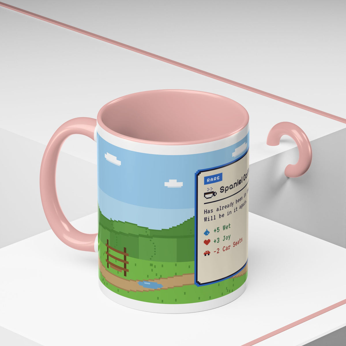Spaniel Coffee pixel art mug with spaniel paddling in water – view 14