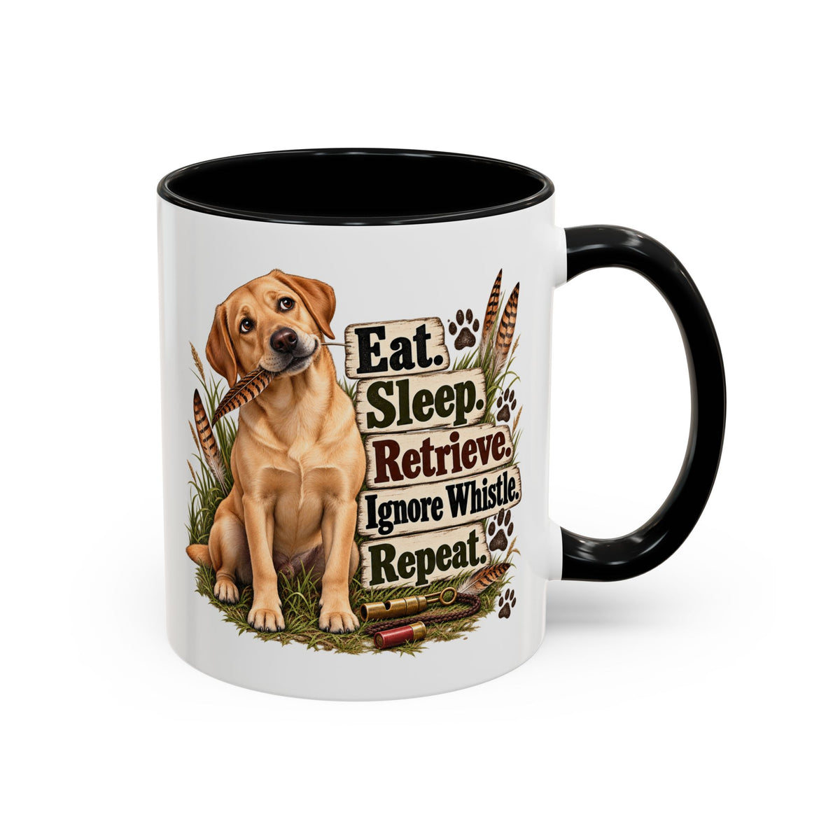 Funny Yellow Labrador Mug - Eat Sleep Retrieve Ignore Whistle Repeat, Gundog Owner Gift, Shooting Dog Lover Coffee Mug, 11oz