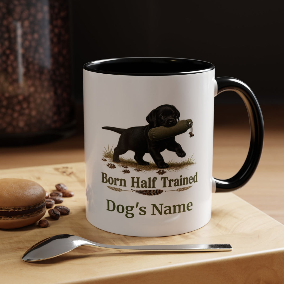 Personalised Black Labrador Puppy Mug - Born Half Trained - Custom Dog Name, Training Dummy Gun Dog Gift, 11oz