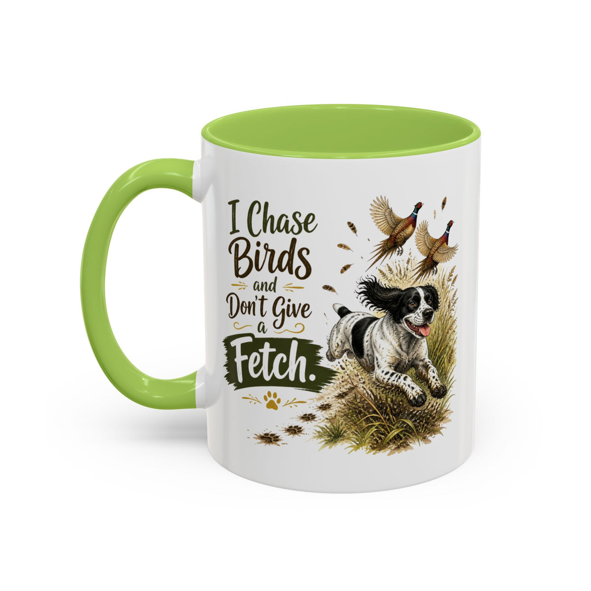 Funny Black and White Springer Spaniel Mug - I Chase Birds and Don't Give a Fetch, Working Gun Dog Gift, Pheasant Shooting Mug, 11oz