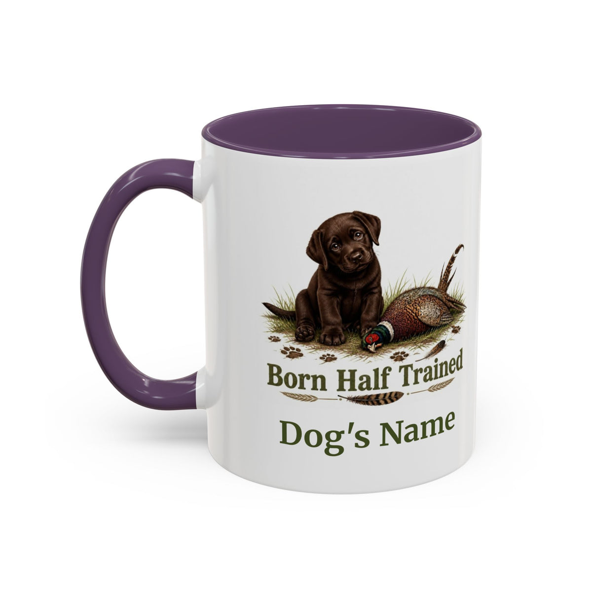 Personalised Chocolate Labrador Puppy Mug - Born Half Trained - Custom Dog Name, Pheasant Gun Dog Gift, 11oz