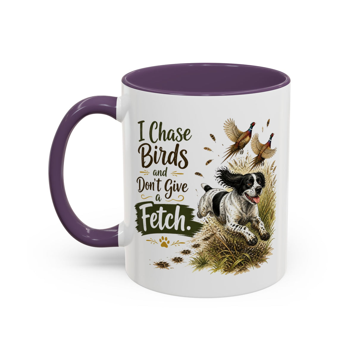 Funny Black and White Springer Spaniel Mug - I Chase Birds and Don't Give a Fetch, Working Gun Dog Gift, Pheasant Shooting Mug, 11oz
