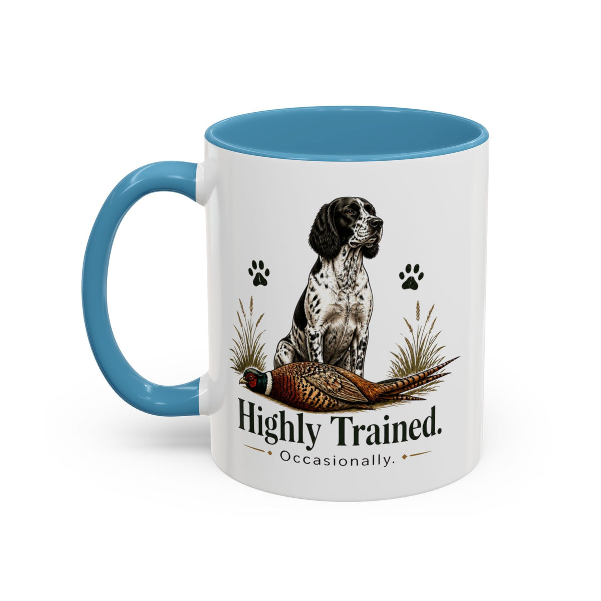 Funny Black and White Springer Spaniel Mug - Highly Trained Occasionally, Gundog Owner Gift, Shooting Dog Lover Coffee Mug, 11oz