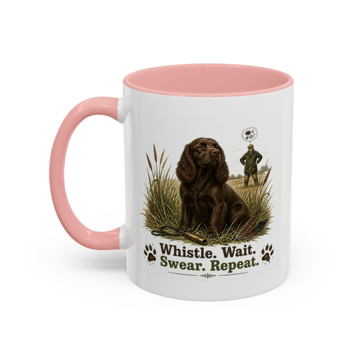 Funny Chocolate Cocker Spaniel Mug - Whistle. Wait. Swear. Repeat. Working Gun Dog Gift, Dog Training Mug, 11oz