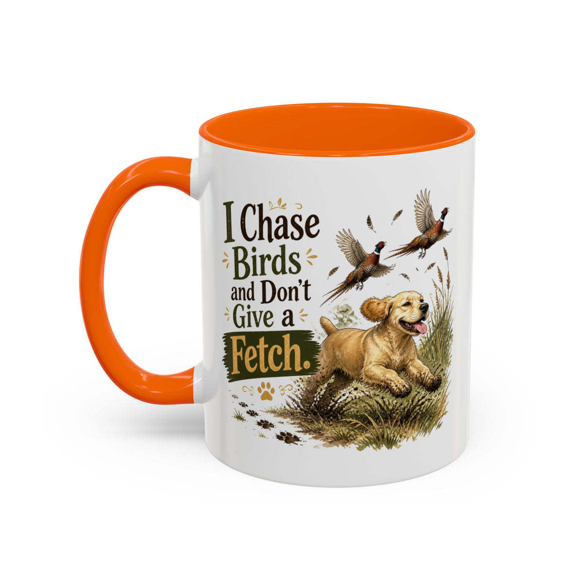 Funny Golden Cocker Spaniel Mug - I Chase Birds and Don't Give a Fetch, Working Gun Dog Gift, Pheasant Shooting Mug, 11oz