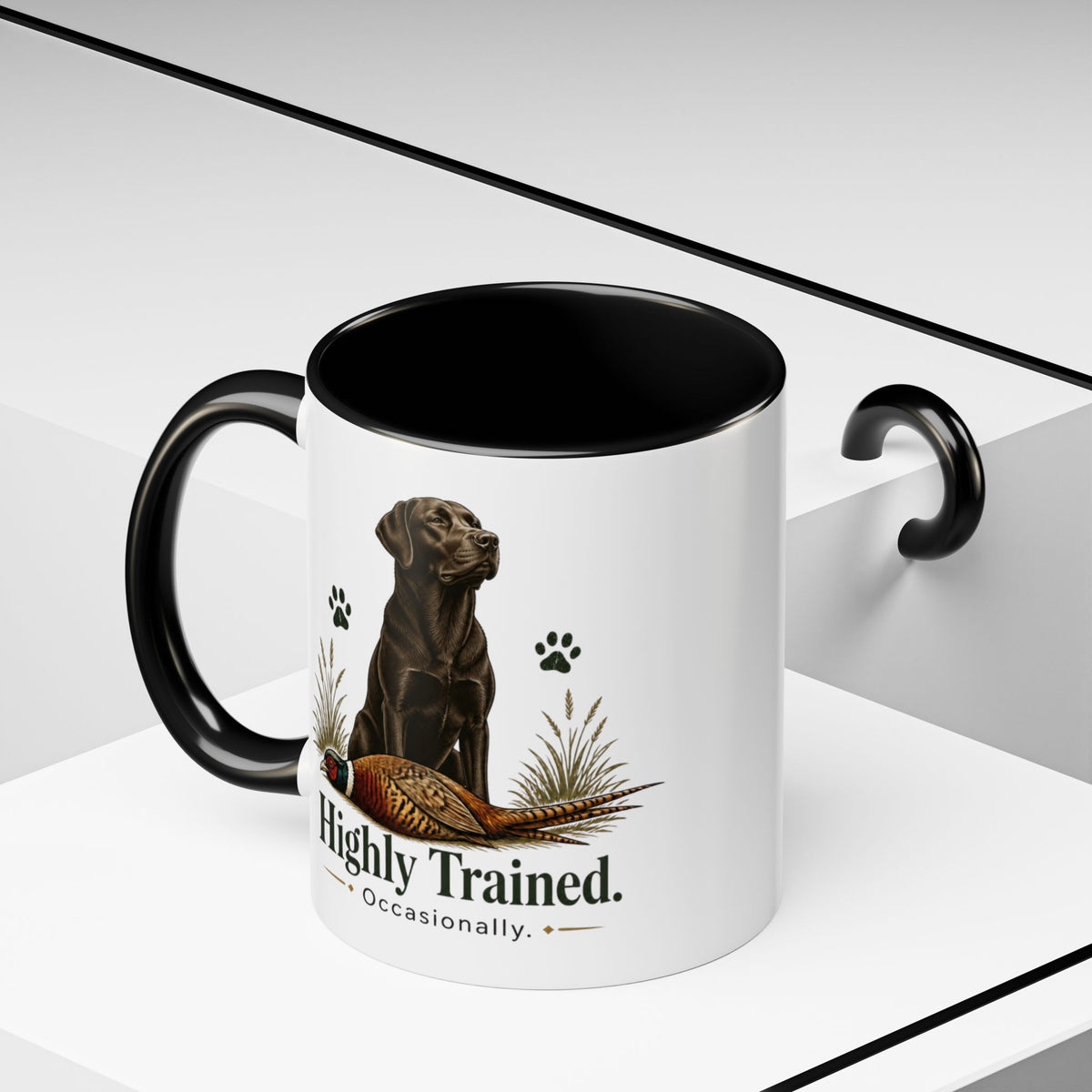 Funny Chocolate Labrador Mug - Highly Trained Occasionally, Gundog Owner Gift, Shooting Dog Lover Coffee Mug, 11oz