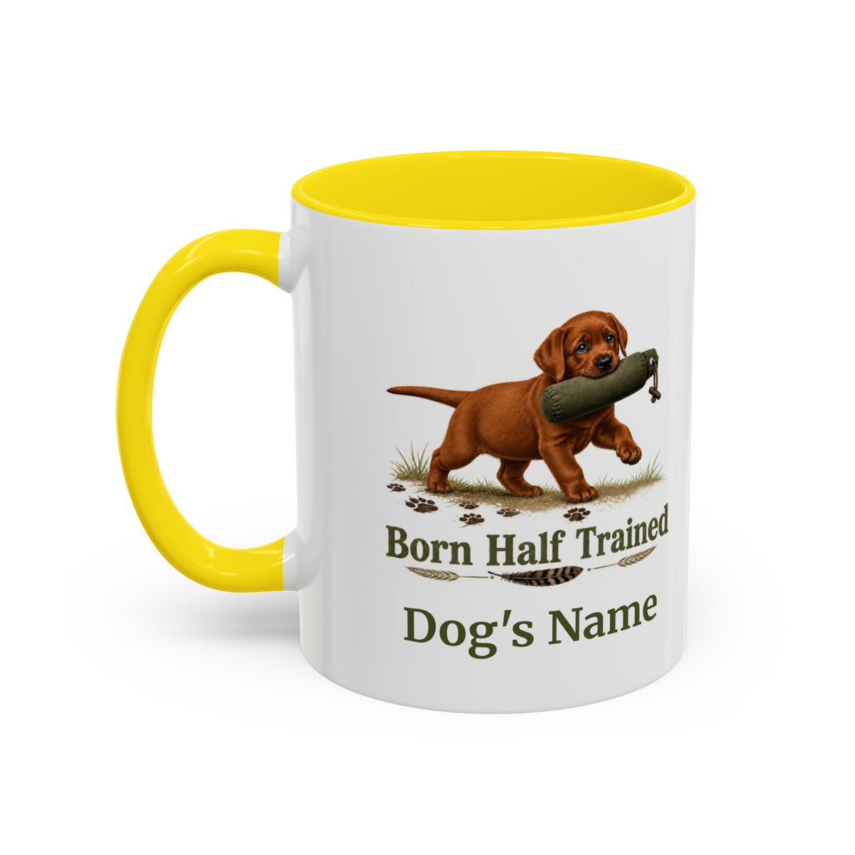 Personalised Fox Red Labrador Puppy Mug - Born Half Trained - Custom Dog Name, Training Dummy Gun Dog Gift, 11oz