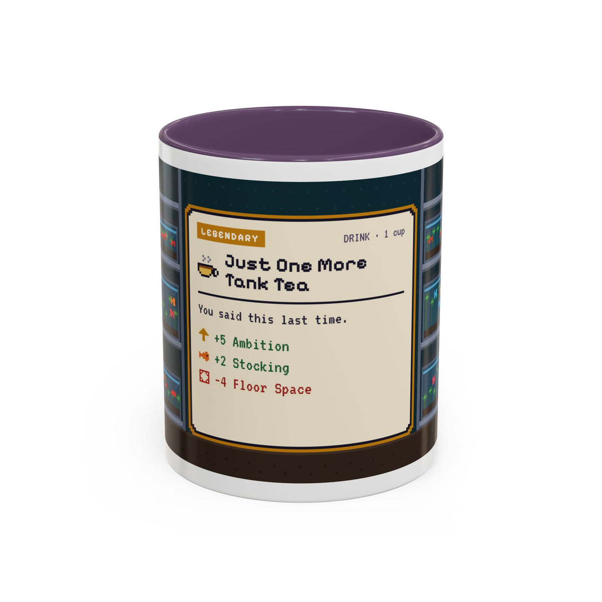 Just One More Tank Tea pixel art fishkeeper mug, 11oz ceramic – view 4