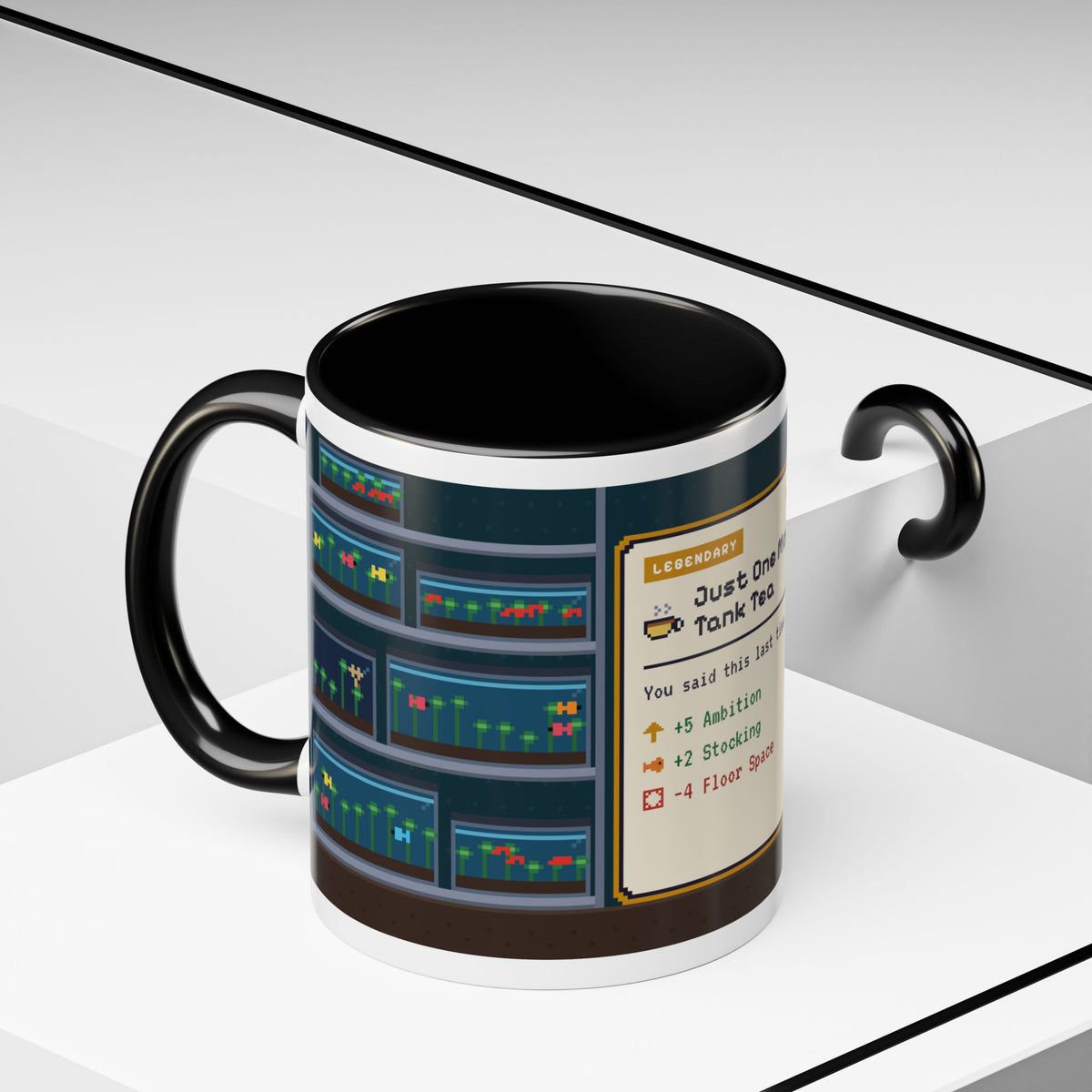 Just One More Tank Tea pixel art fishkeeper mug, 11oz ceramic – view 9