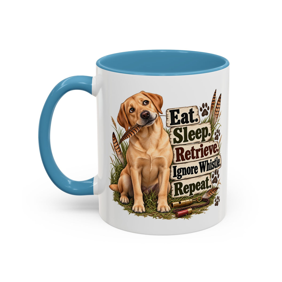 Funny Yellow Labrador Mug - Eat Sleep Retrieve Ignore Whistle Repeat, Gundog Owner Gift, Shooting Dog Lover Coffee Mug, 11oz