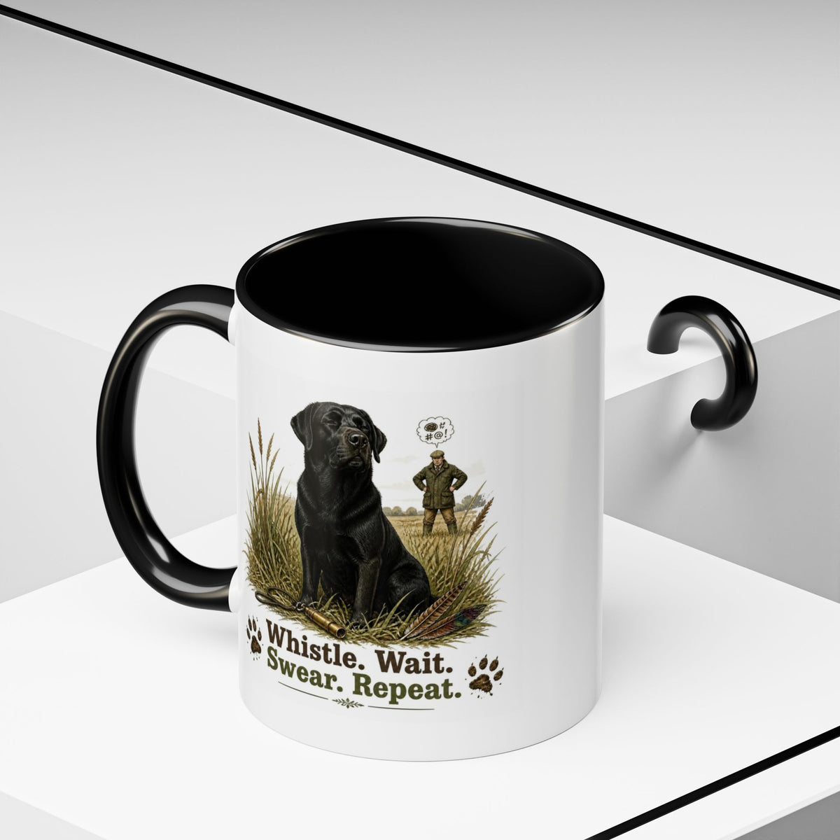 Funny Black Labrador Mug - Whistle. Wait. Swear. Repeat. Working Gun Dog Gift, Dog Training Mug, 11oz