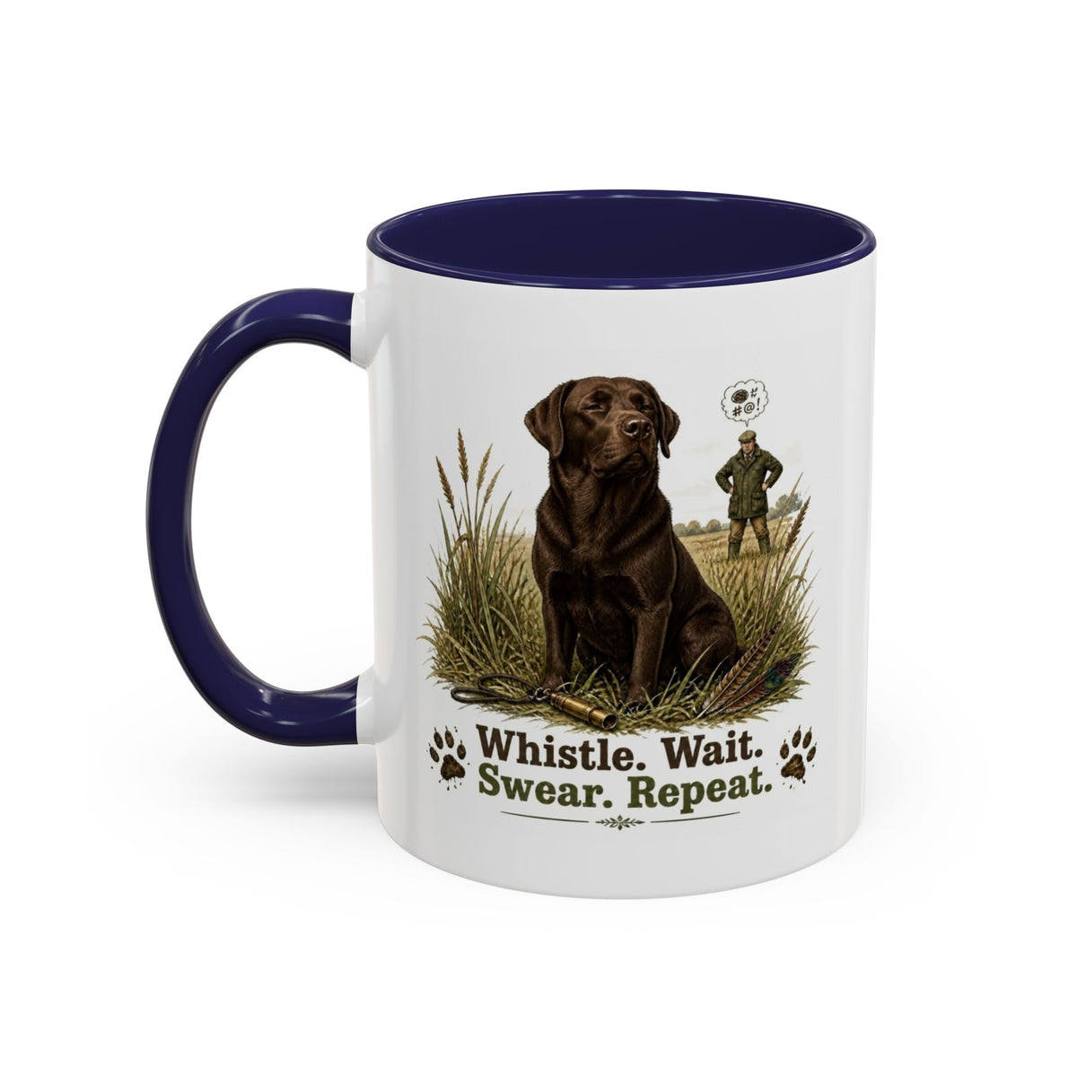 Funny Chocolate Labrador Mug - Whistle. Wait. Swear. Repeat. Working Gun Dog Gift, Dog Training Mug, 11oz