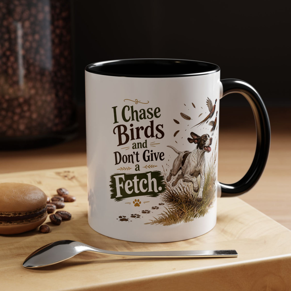 Funny English Pointer Mug - I Chase Birds and Don't Give a Fetch, Working Gun Dog Gift, Pheasant Shooting Mug, 11oz