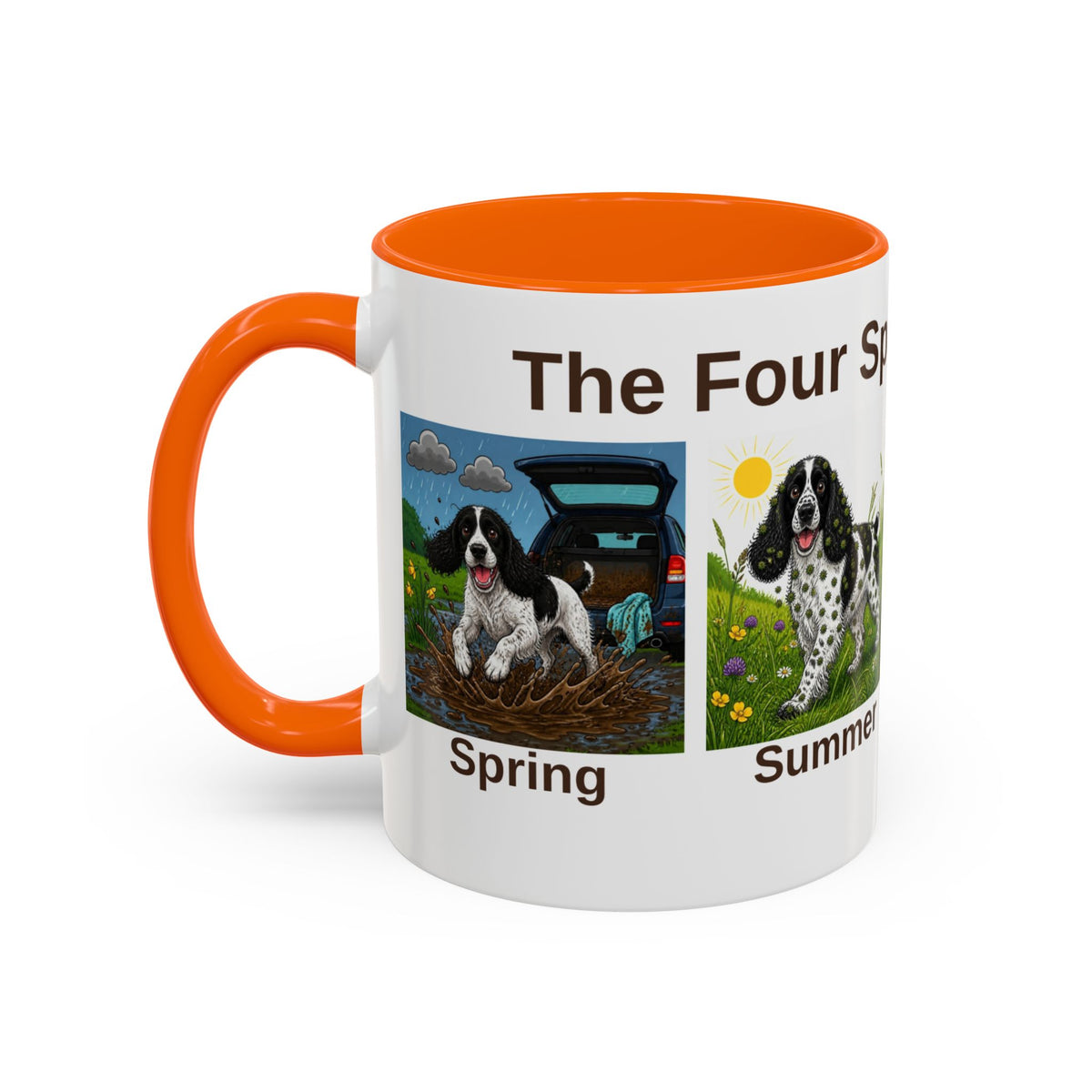 Four Spaniel Seasons Mug - Springer Spaniel - Black & White