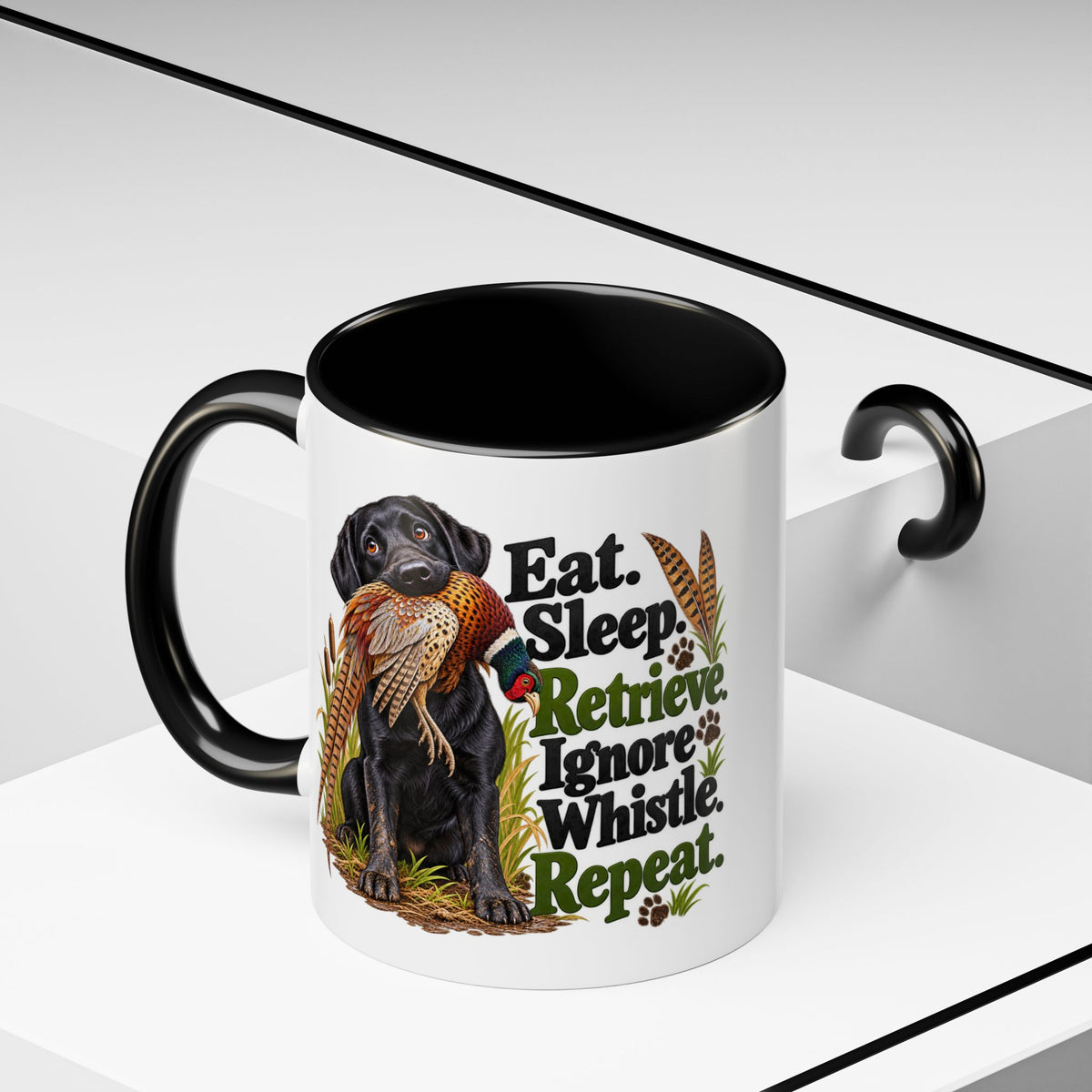 Funny Black Labrador Mug - Eat Sleep Retrieve Ignore Whistle Repeat, Gundog Owner Gift, Shooting Dog Lover Coffee Mug, 11oz