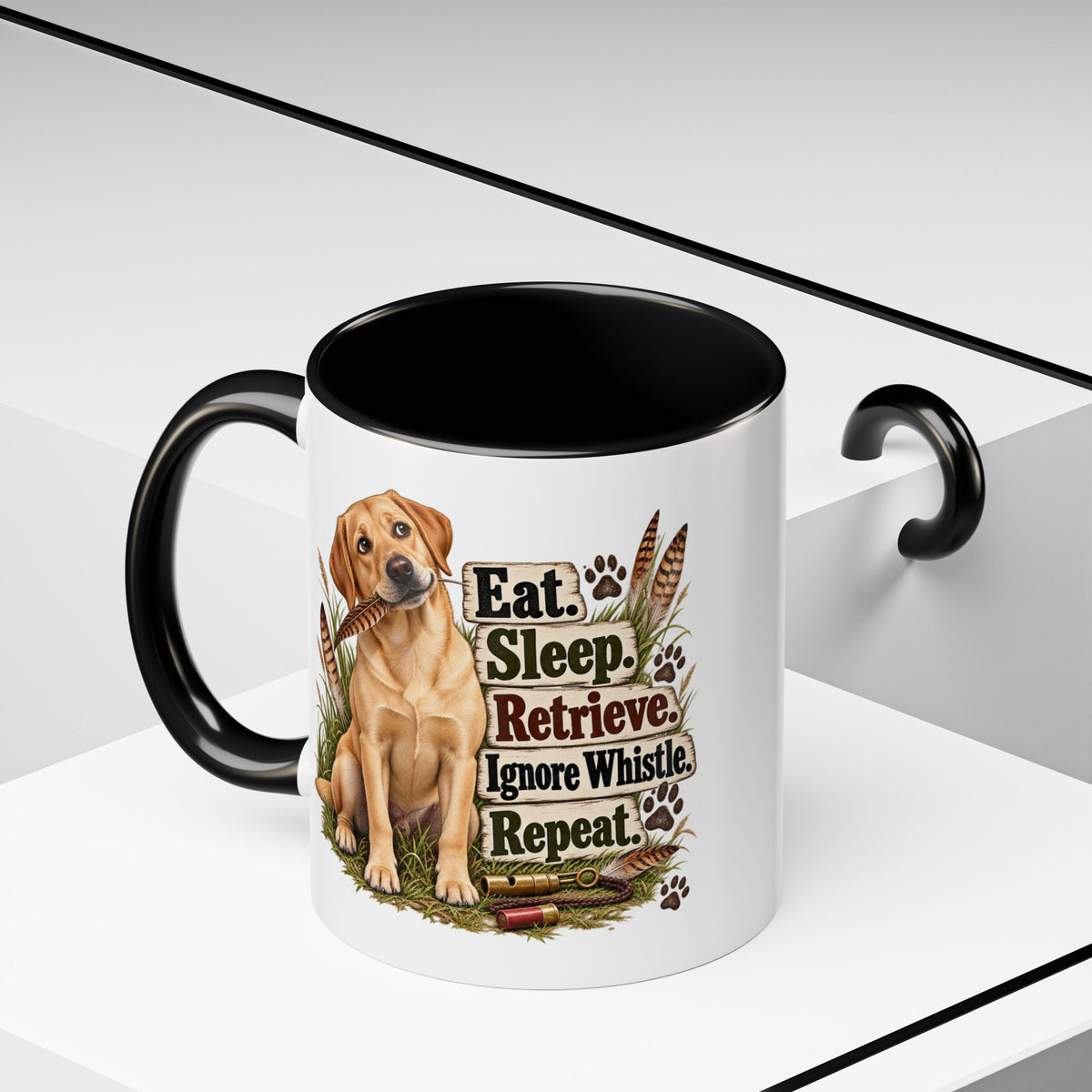 Funny Yellow Labrador Mug - Eat Sleep Retrieve Ignore Whistle Repeat, Gundog Owner Gift, Shooting Dog Lover Coffee Mug, 11oz