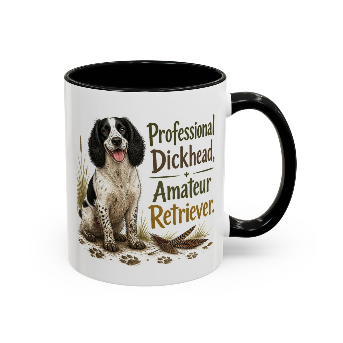 Funny Black and White Springer Spaniel Mug - Professional Dickhead, Amateur Retriever, Working Gun Dog Gift, Pheasant Shooting Mug, 11oz