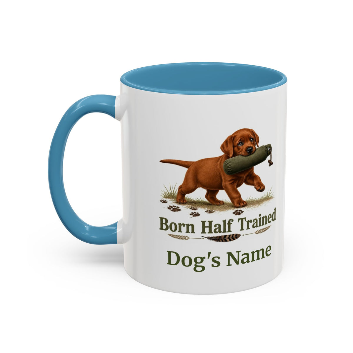 Personalised Fox Red Labrador Puppy Mug - Born Half Trained - Custom Dog Name, Training Dummy Gun Dog Gift, 11oz