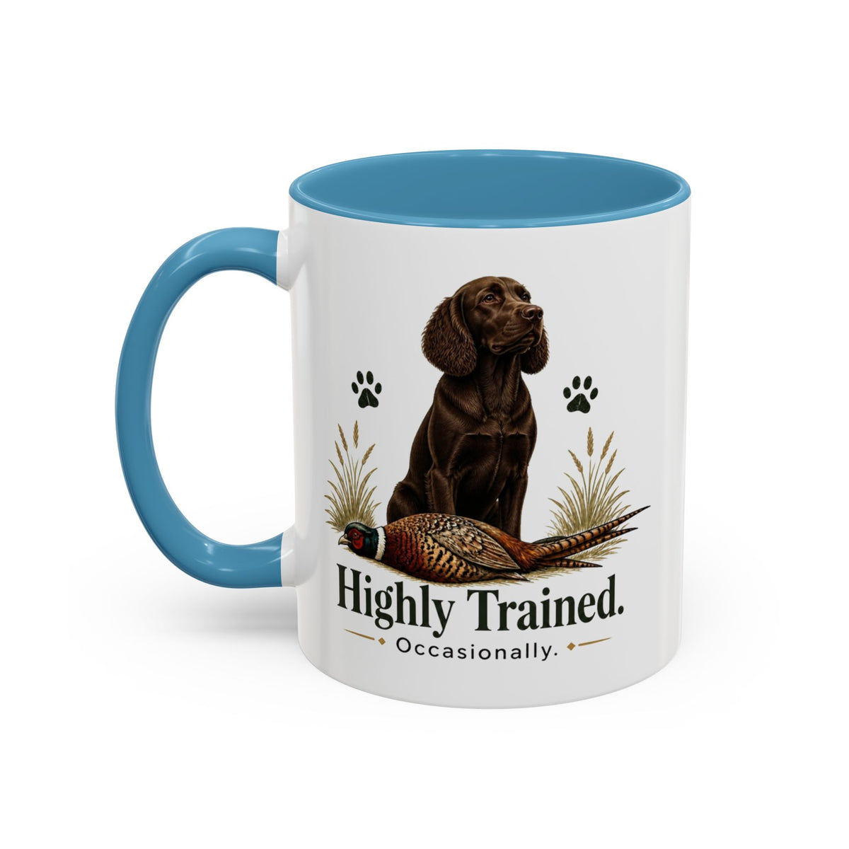 Funny Chocolate Cocker Spaniel Mug - Highly Trained Occasionally, Gundog Owner Gift, Shooting Dog Lover Coffee Mug, 11oz