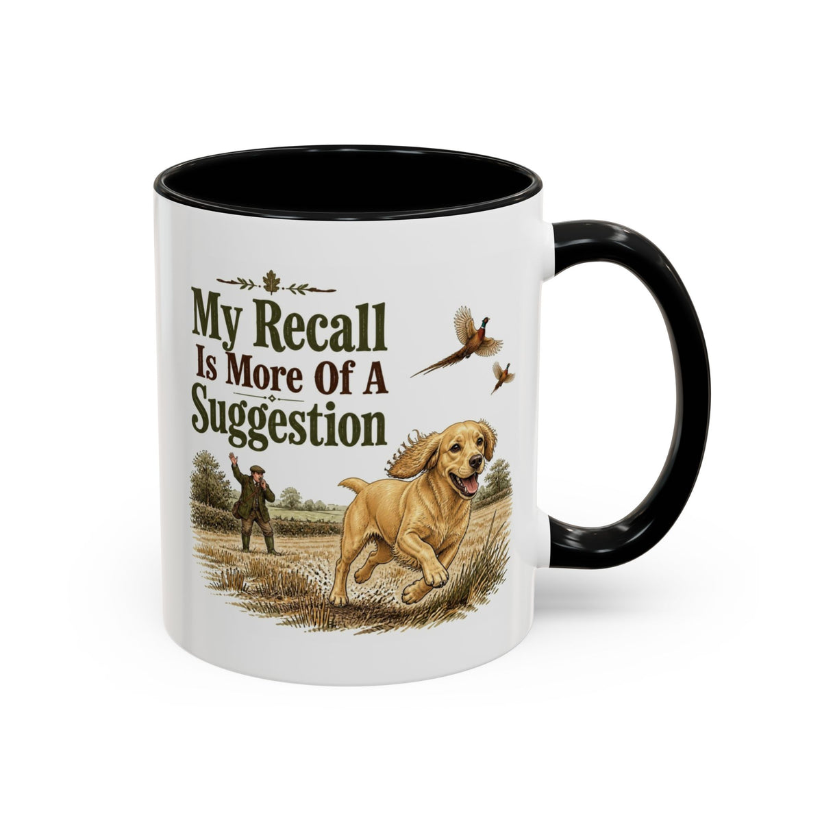 Funny Golden Cocker Spaniel Mug - My Recall Is More Of A Suggestion, Working Gun Dog Gift, Pheasant Shooting Mug, 11oz