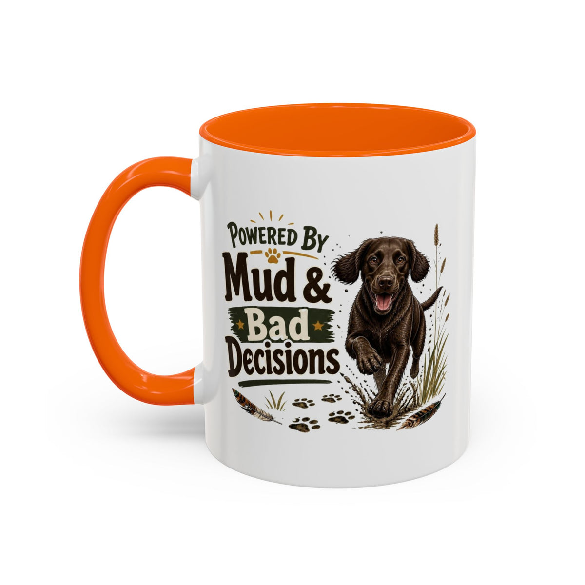 Funny Chocolate Cocker Spaniel Mug - Powered By Mud & Bad Decisions, Muddy Dog Owner Gift, Gundog Lover Coffee Mug, 11oz