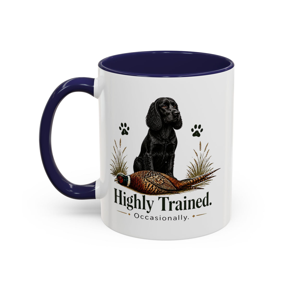 Funny Black Cocker Spaniel Mug - Highly Trained Occasionally, Gundog Owner Gift, Shooting Dog Lover Coffee Mug, 11oz