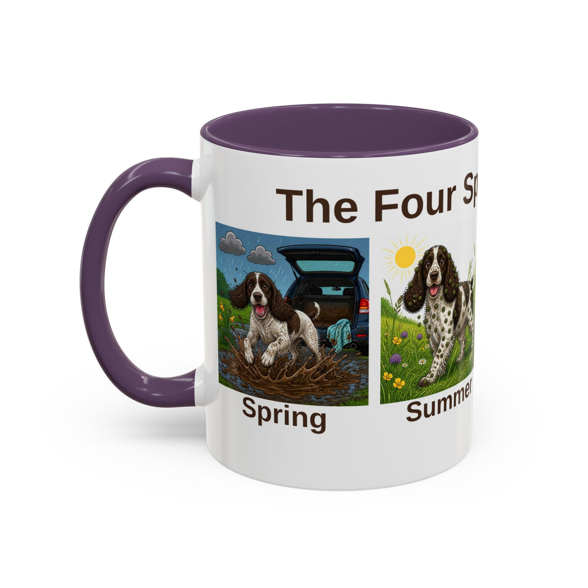 Four Spaniel Seasons Mug - Springer Spaniel - Liver & White