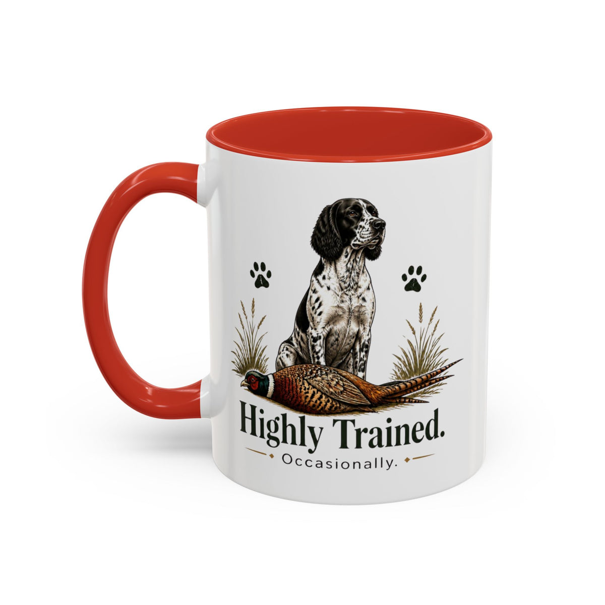 Funny Black and White Springer Spaniel Mug - Highly Trained Occasionally, Gundog Owner Gift, Shooting Dog Lover Coffee Mug, 11oz