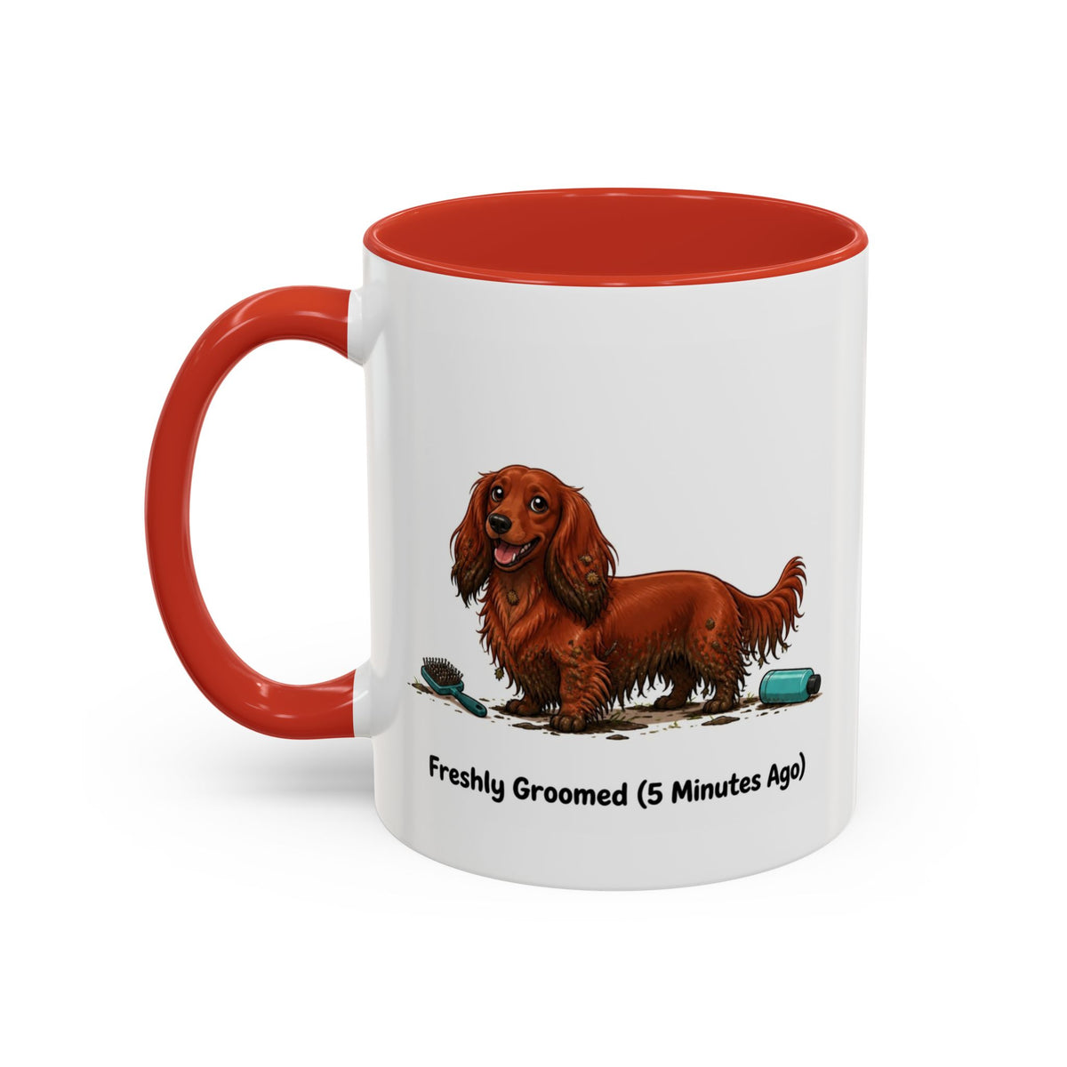 Freshly Groomed Mug - Mini Long Haired Dachshund - Red