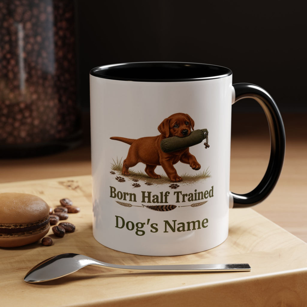 Personalised Fox Red Labrador Puppy Mug - Born Half Trained - Custom Dog Name, Training Dummy Gun Dog Gift, 11oz