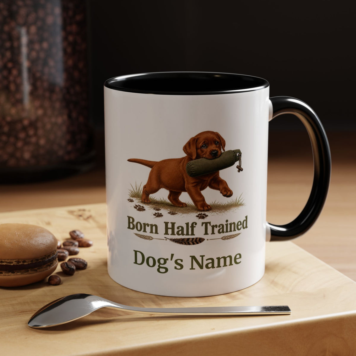 Personalised Fox Red Labrador Puppy Mug - Born Half Trained - Custom Dog Name, Training Dummy Gun Dog Gift, 11oz