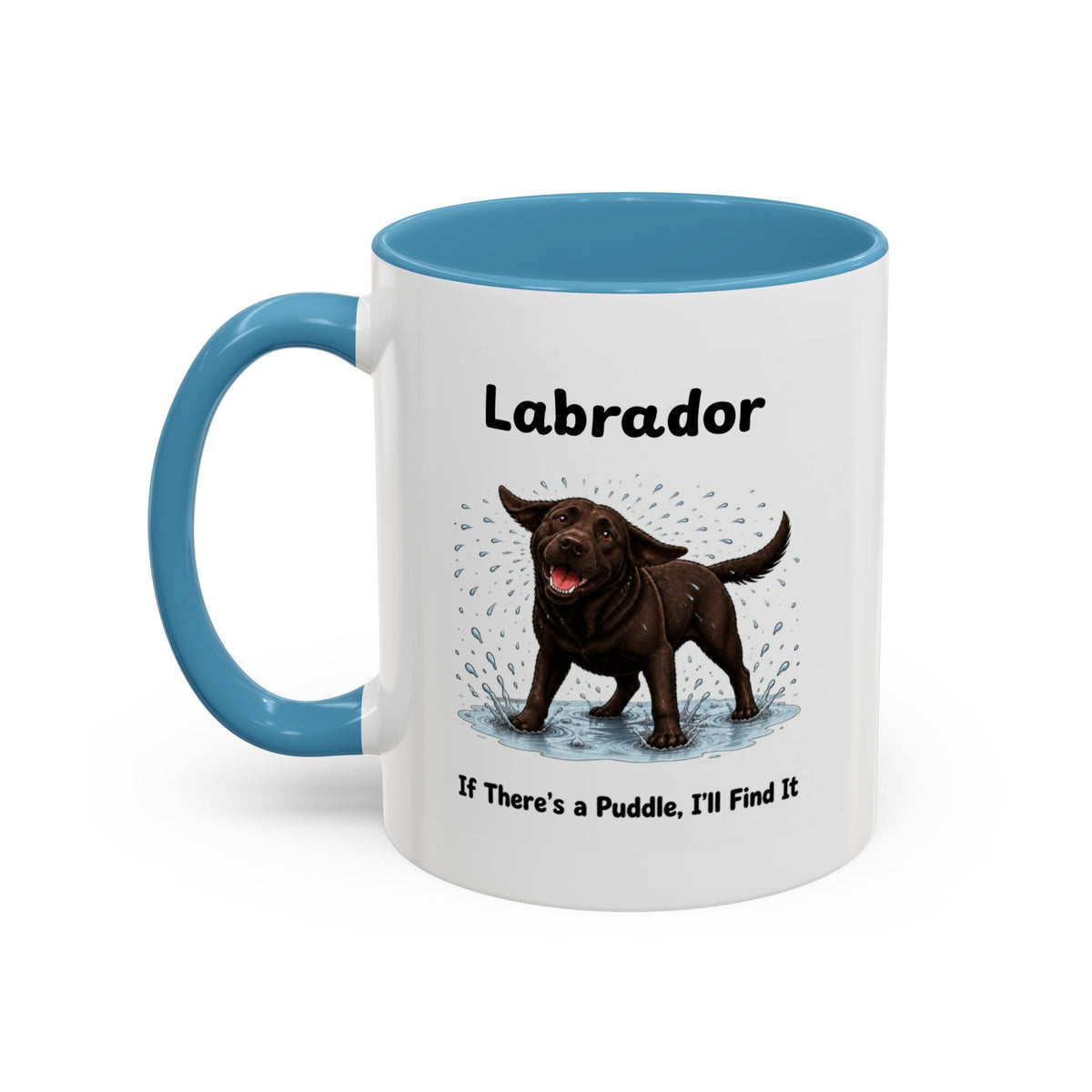 Personalised Chocolate Labrador Mug - If There's a Puddle, I'll Find It - Custom Dog Name, Funny Wet Dog Gift, 11oz