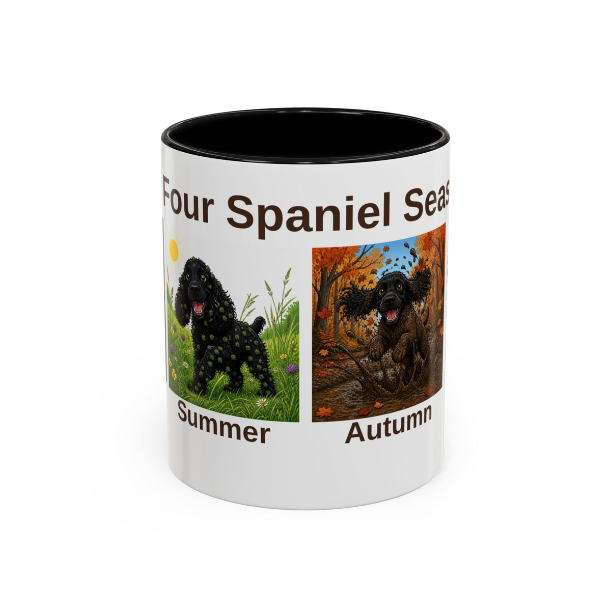 Four Spaniel Seasons Mug - Cocker Spaniel - Black